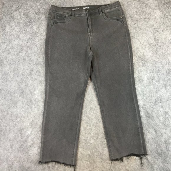 Style Co Jeans 16 Straight Leg Raw Hem Fringe Gray Faded Black Mid Rise Stretch - Picture 1 of 14